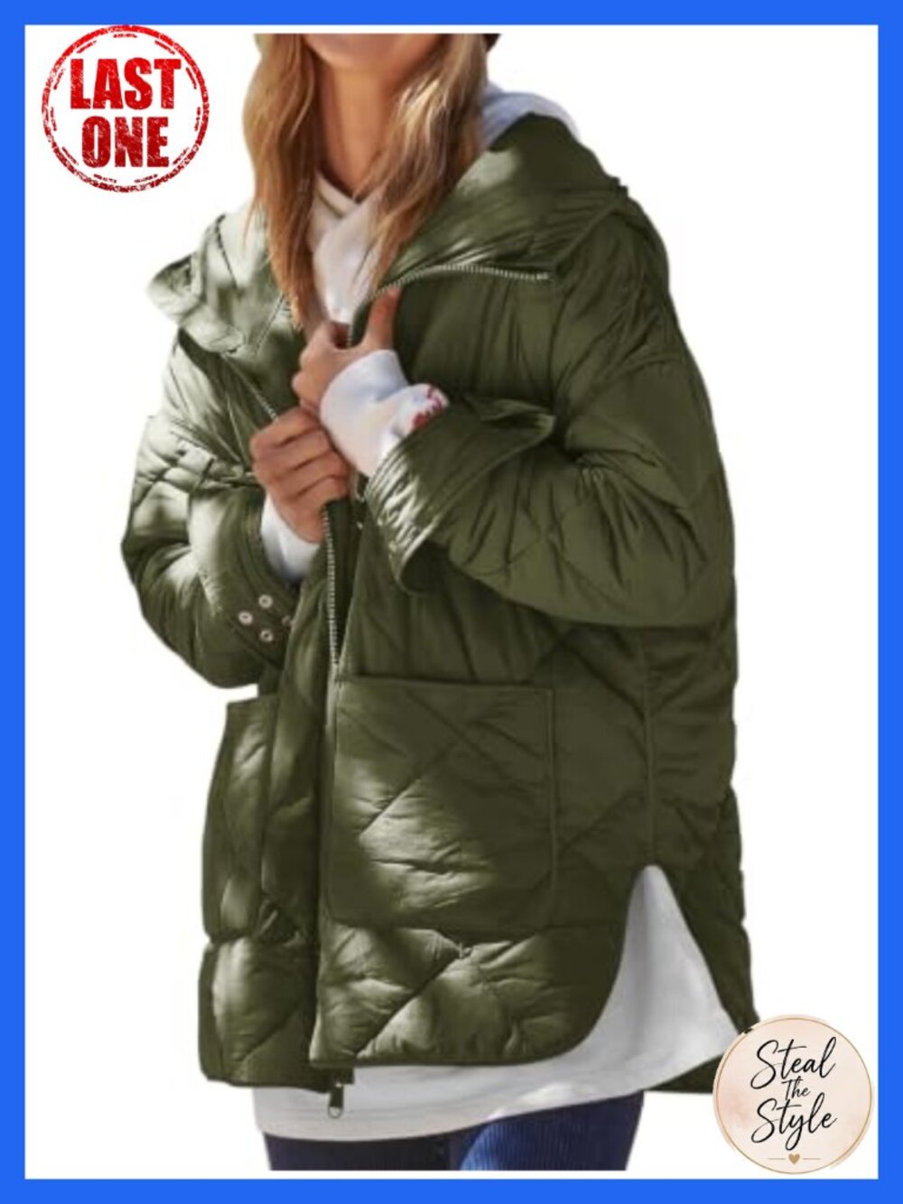 Quilted Puffer Jacket Hooded Oversized Pullover Batwing Sleeve Winter Coat